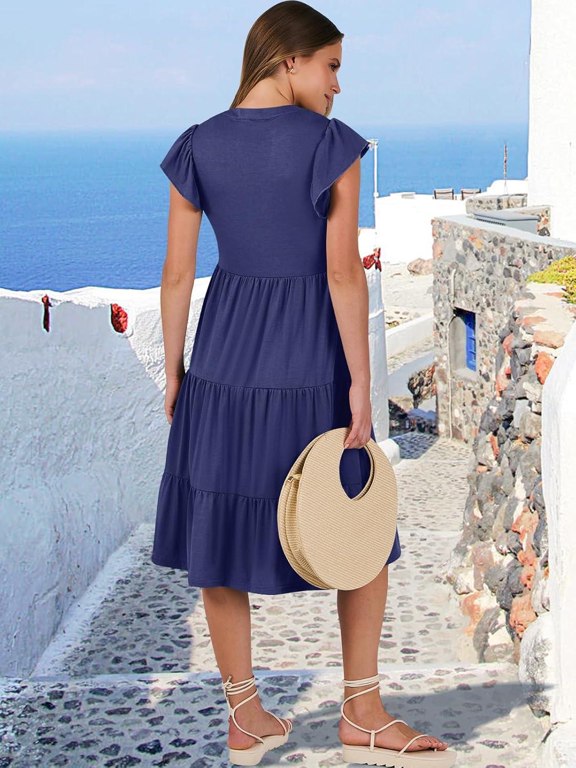 imageANRABESS Womens Summer Dress Ruffle Sleeve V Neck Midi Dresses Fashion Casual Fit Flowy Tiered Boho Beach Vacation SundressNavy Blue