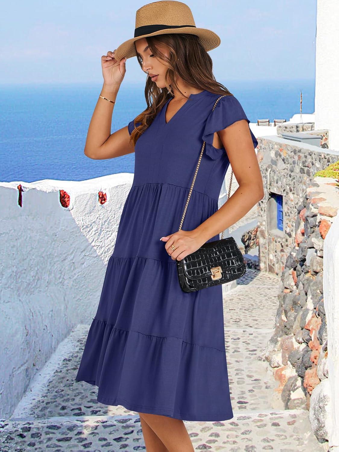 imageANRABESS Womens Summer Dress Ruffle Sleeve V Neck Midi Dresses Fashion Casual Fit Flowy Tiered Boho Beach Vacation SundressNavy Blue