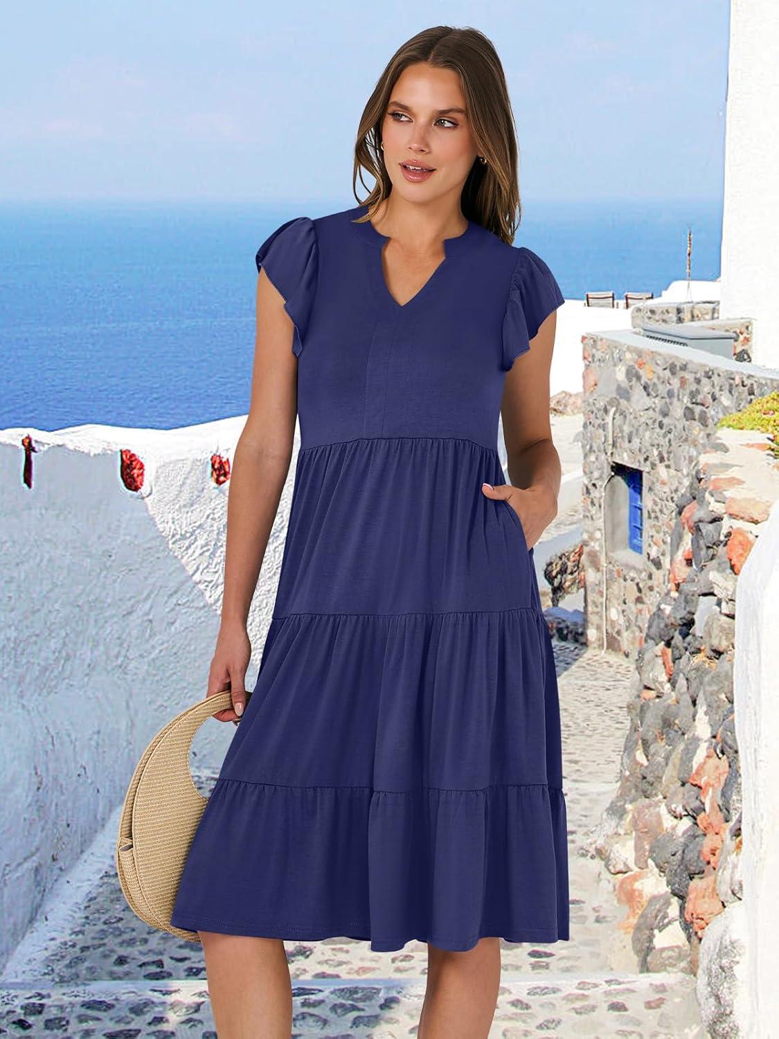 imageANRABESS Womens Summer Dress Ruffle Sleeve V Neck Midi Dresses Fashion Casual Fit Flowy Tiered Boho Beach Vacation SundressNavy Blue