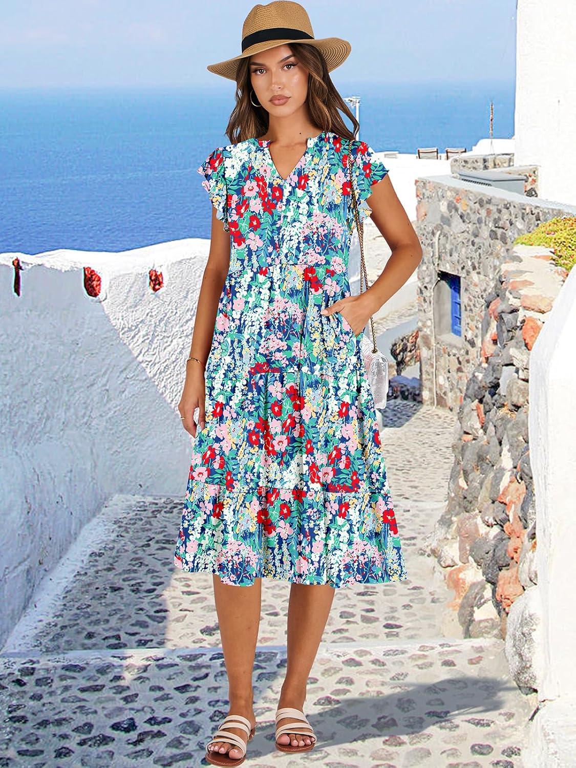 imageANRABESS Womens Summer Dress Ruffle Sleeve V Neck Midi Dresses Fashion Casual Fit Flowy Tiered Boho Beach Vacation SundressNavy Floral