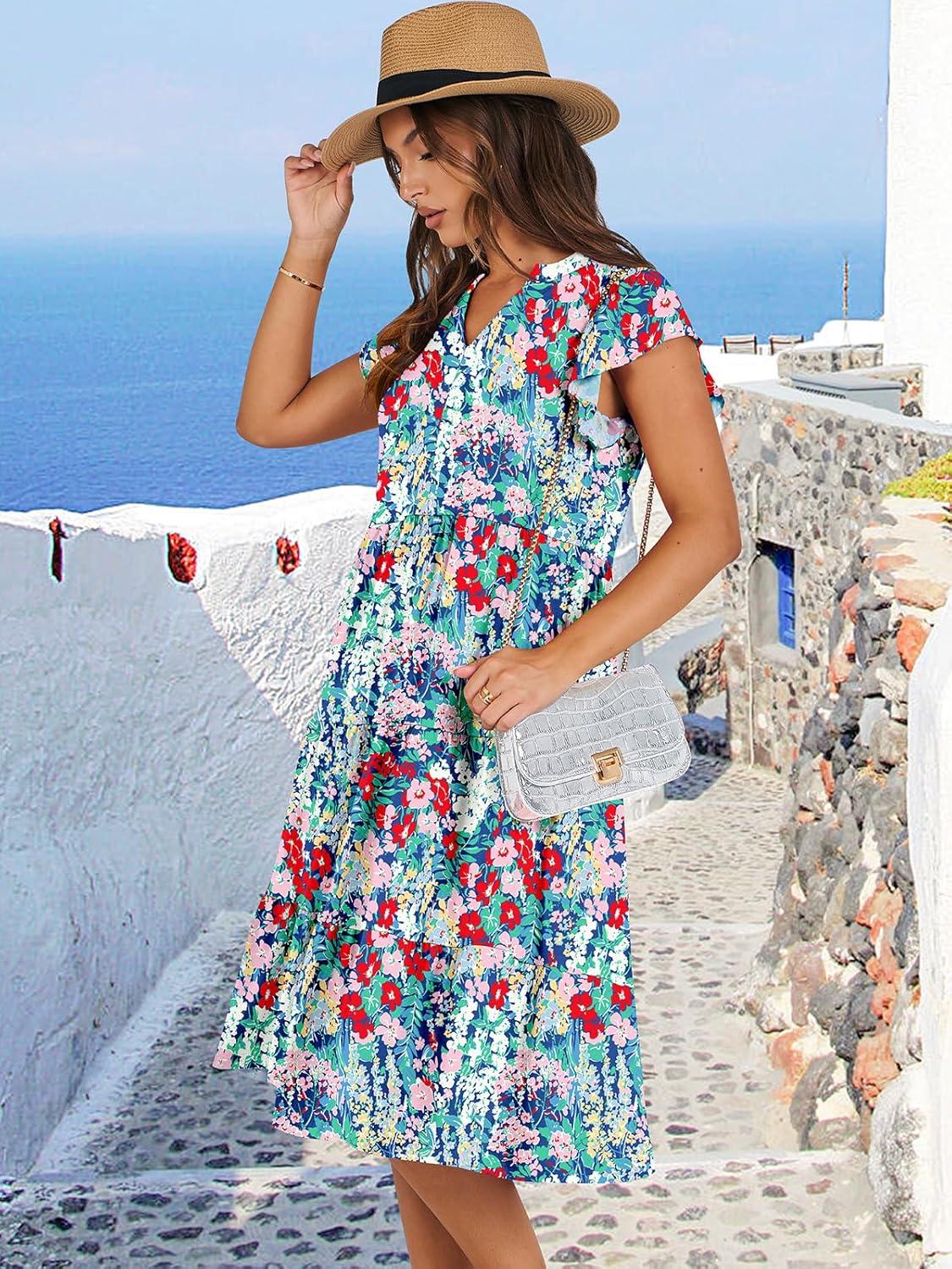 imageANRABESS Womens Summer Dress Ruffle Sleeve V Neck Midi Dresses Fashion Casual Fit Flowy Tiered Boho Beach Vacation SundressNavy Floral