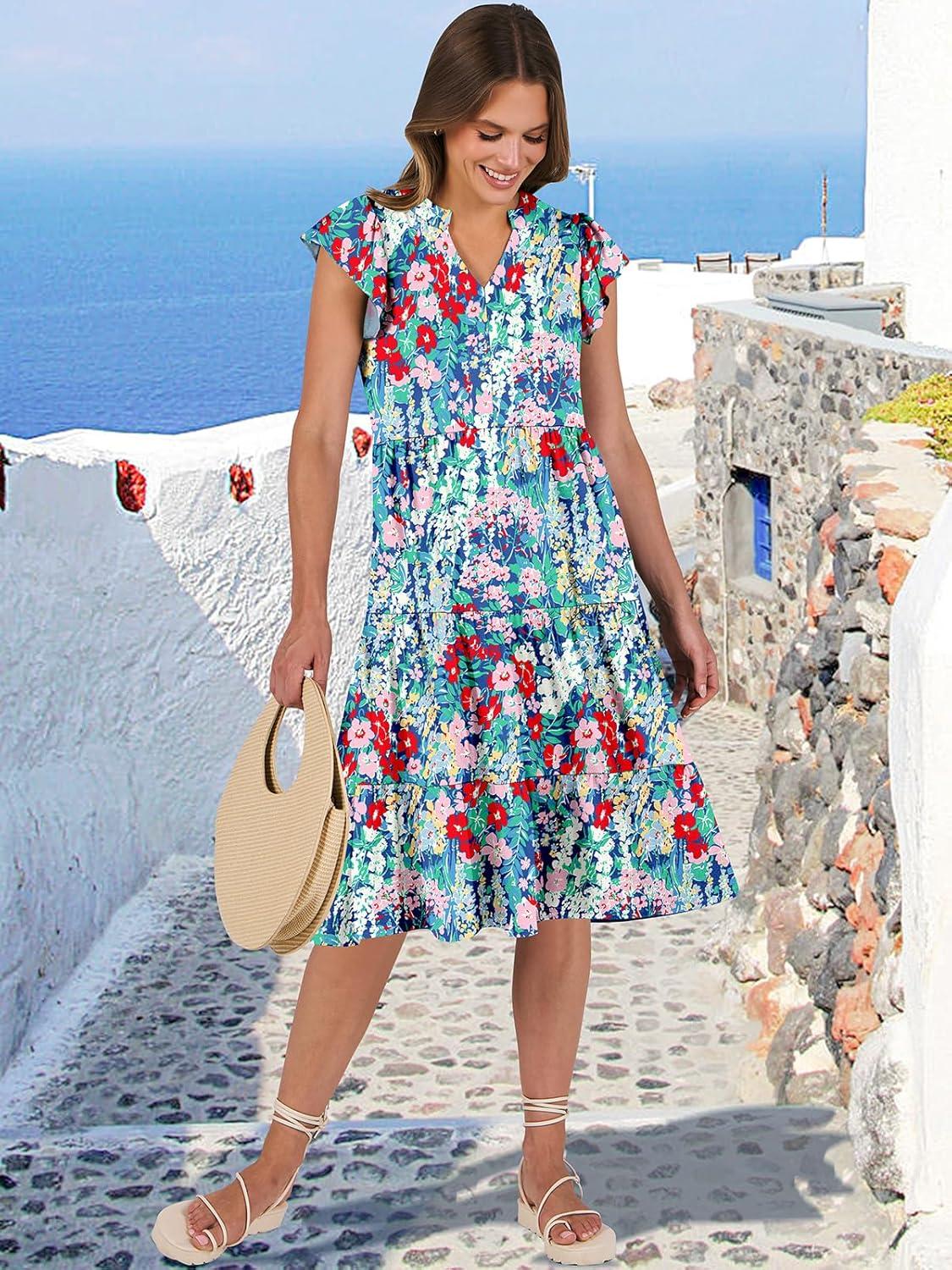 imageANRABESS Womens Summer Dress Ruffle Sleeve V Neck Midi Dresses Fashion Casual Fit Flowy Tiered Boho Beach Vacation SundressNavy Floral