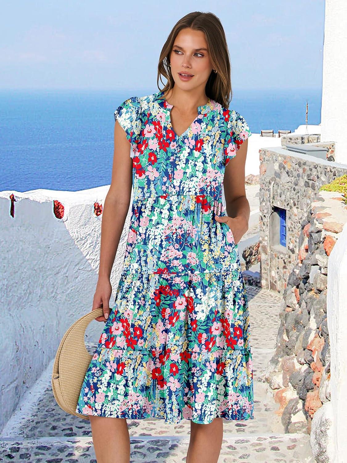 imageANRABESS Womens Summer Dress Ruffle Sleeve V Neck Midi Dresses Fashion Casual Fit Flowy Tiered Boho Beach Vacation SundressNavy Floral