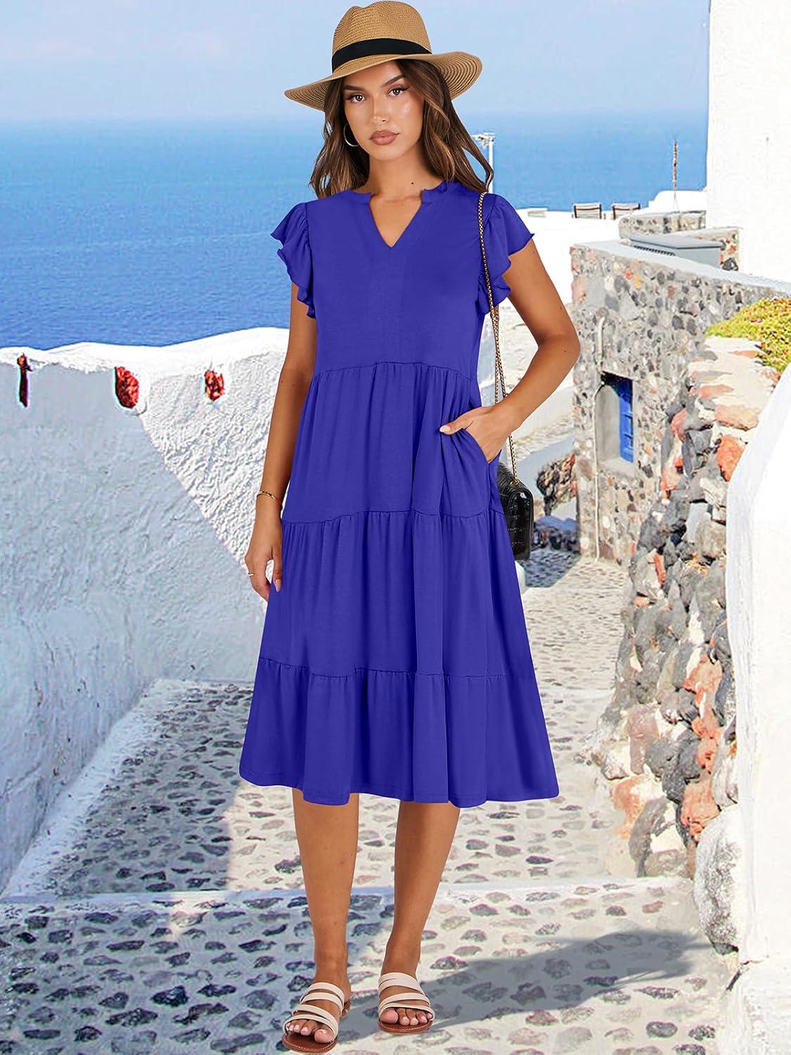 imageANRABESS Womens Summer Dress Ruffle Sleeve V Neck Midi Dresses Fashion Casual Fit Flowy Tiered Boho Beach Vacation SundressRoyal Blue