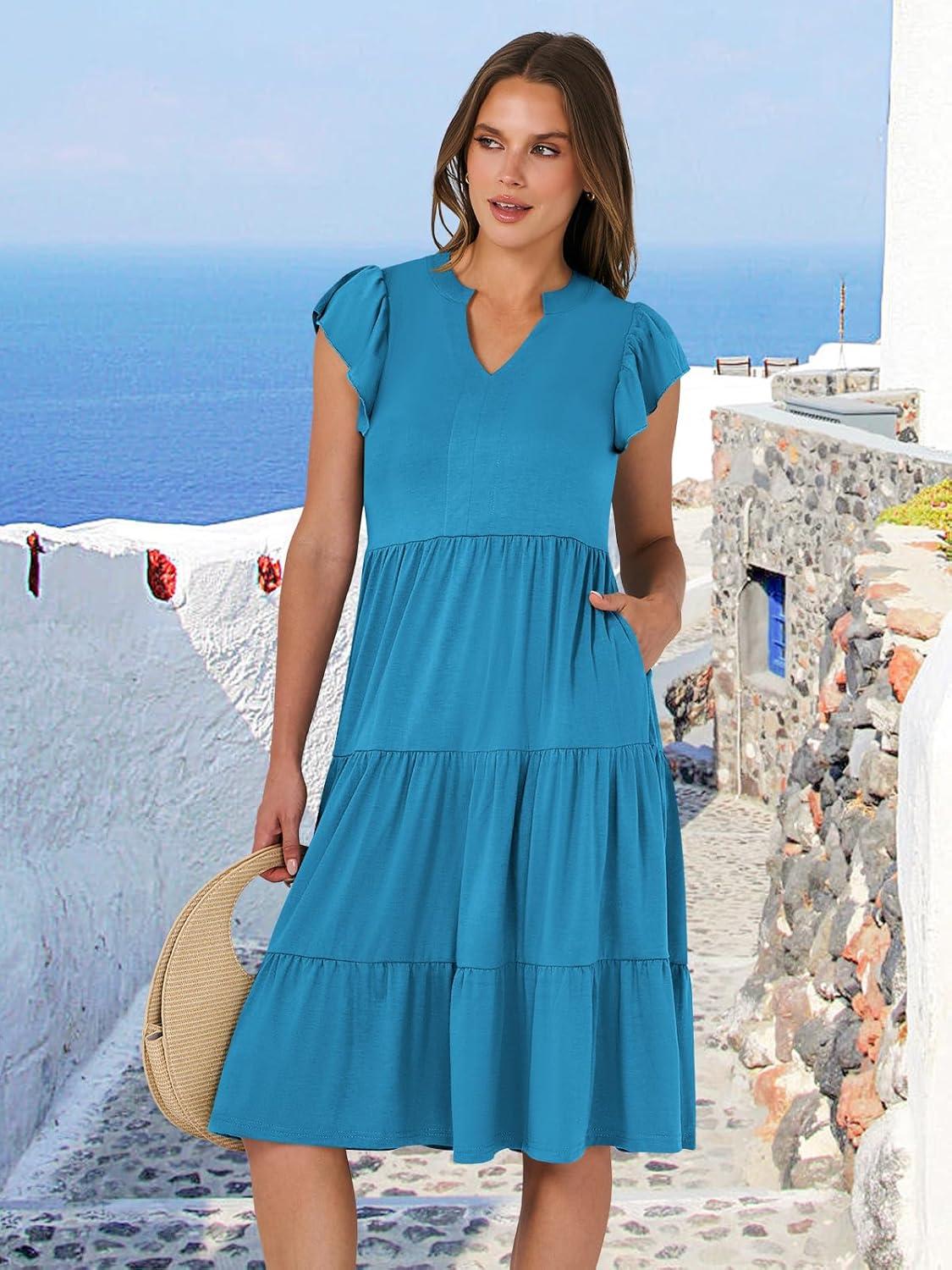 imageANRABESS Womens Summer Dress Ruffle Sleeve V Neck Midi Dresses Fashion Casual Fit Flowy Tiered Boho Beach Vacation SundressSky Blue