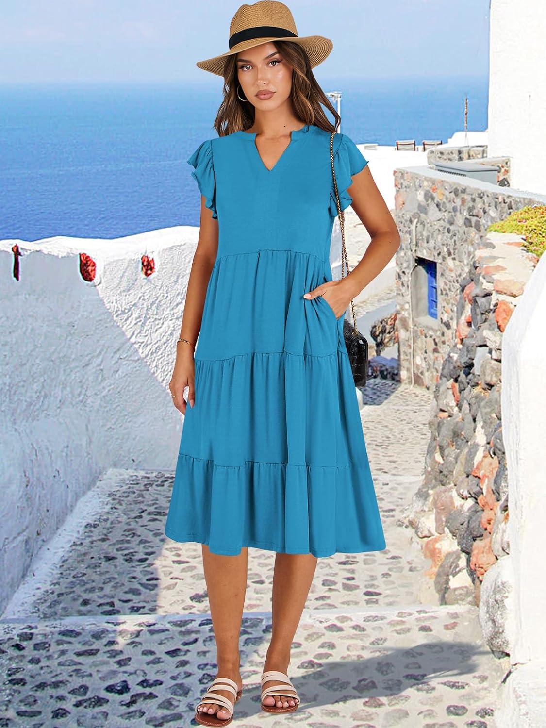 imageANRABESS Womens Summer Dress Ruffle Sleeve V Neck Midi Dresses Fashion Casual Fit Flowy Tiered Boho Beach Vacation SundressSky Blue