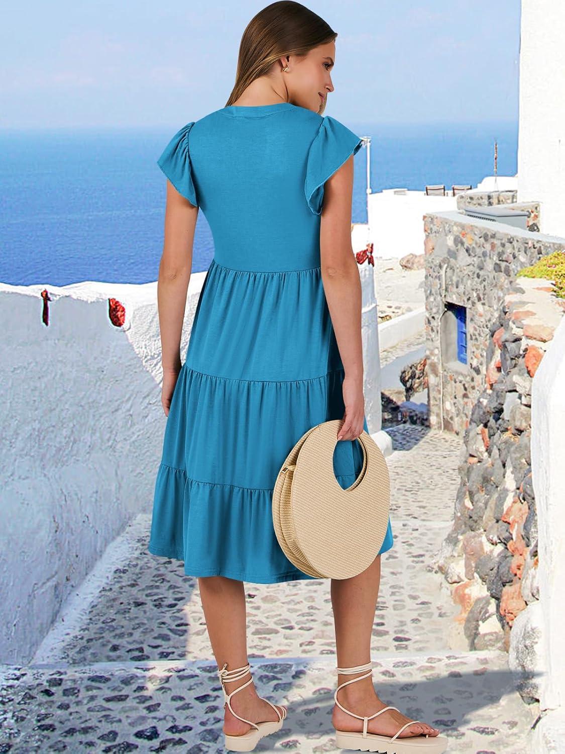 imageANRABESS Womens Summer Dress Ruffle Sleeve V Neck Midi Dresses Fashion Casual Fit Flowy Tiered Boho Beach Vacation SundressSky Blue