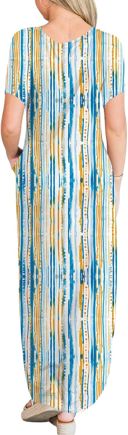 imageANRABESS Womens Summer Maxi Dress Short Sleeve Casual Loose Long T Shirt Dresses Split Vacation Beach Sundress Travel OutfitsBlue Ooange Ripples