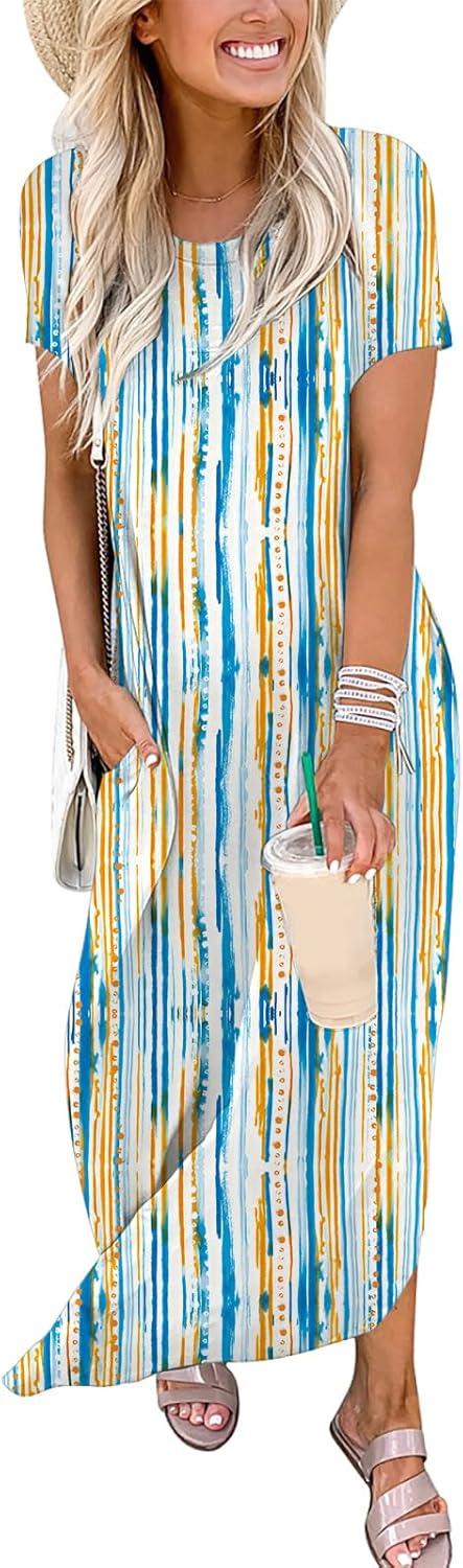 imageANRABESS Womens Summer Maxi Dress Short Sleeve Casual Loose Long T Shirt Dresses Split Vacation Beach Sundress Travel OutfitsBlue Ooange Ripples