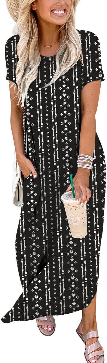 imageANRABESS Womens Summer Maxi Dress Short Sleeve Casual Loose Long T Shirt Dresses Split Vacation Beach Sundress Travel OutfitsBoho Black