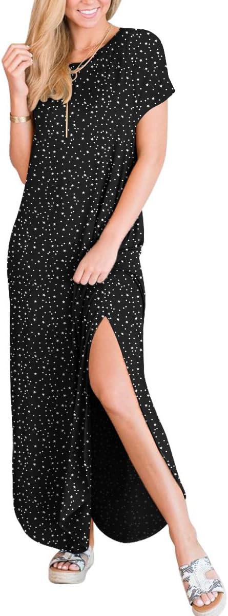 imageANRABESS Womens Summer Maxi Dress Short Sleeve Casual Loose Long T Shirt Dresses Split Vacation Beach Sundress Travel OutfitsDot Star