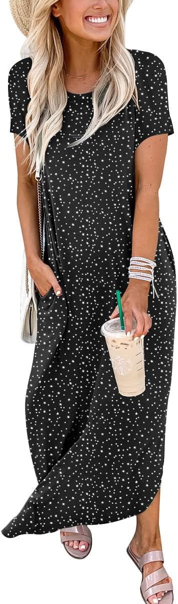 imageANRABESS Womens Summer Maxi Dress Short Sleeve Casual Loose Long T Shirt Dresses Split Vacation Beach Sundress Travel OutfitsDot Star
