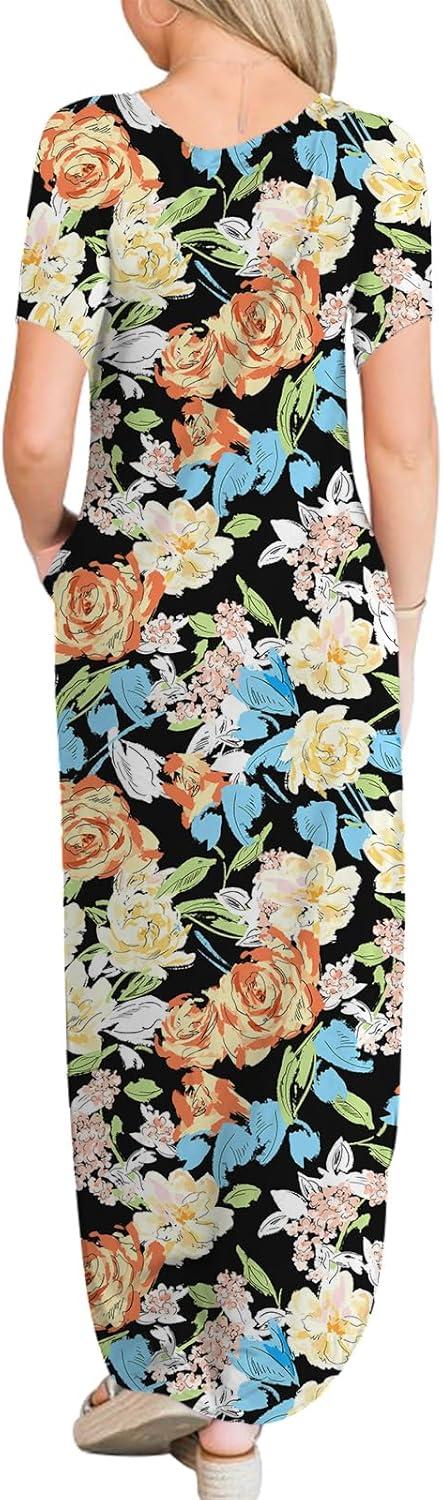 imageANRABESS Womens Summer Maxi Dress Short Sleeve Casual Loose Long T Shirt Dresses Split Vacation Beach Sundress Travel OutfitsFloral Orange Yellow