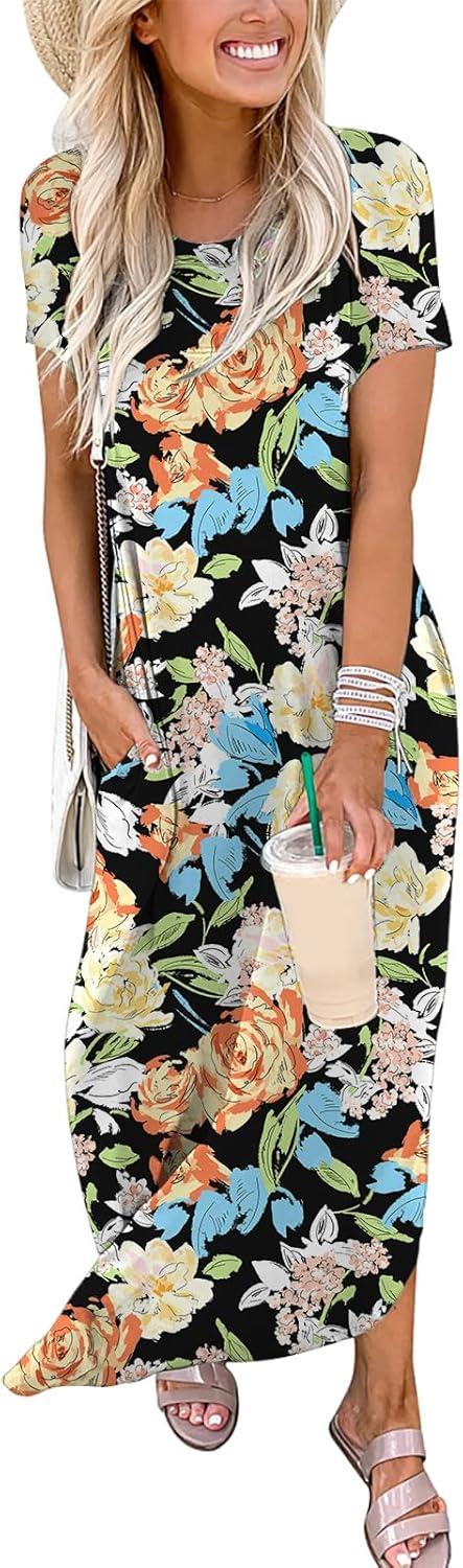 imageANRABESS Womens Summer Maxi Dress Short Sleeve Casual Loose Long T Shirt Dresses Split Vacation Beach Sundress Travel OutfitsFloral Orange Yellow