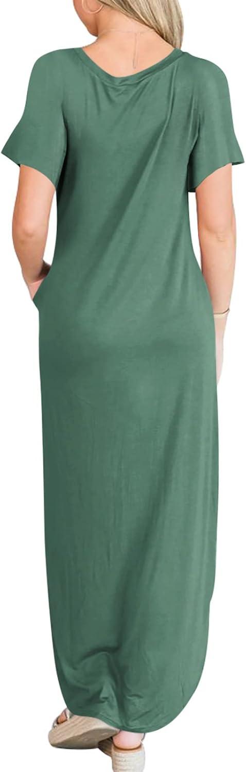 imageANRABESS Womens Summer Maxi Dress Short Sleeve Casual Loose Long T Shirt Dresses Split Vacation Beach Sundress Travel OutfitsGrass