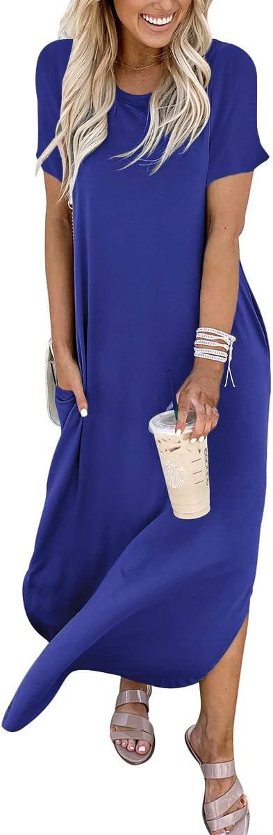 imageANRABESS Womens Summer Maxi Dress Short Sleeve Casual Loose Long T Shirt Dresses Split Vacation Beach Sundress Travel OutfitsRoyal Blue