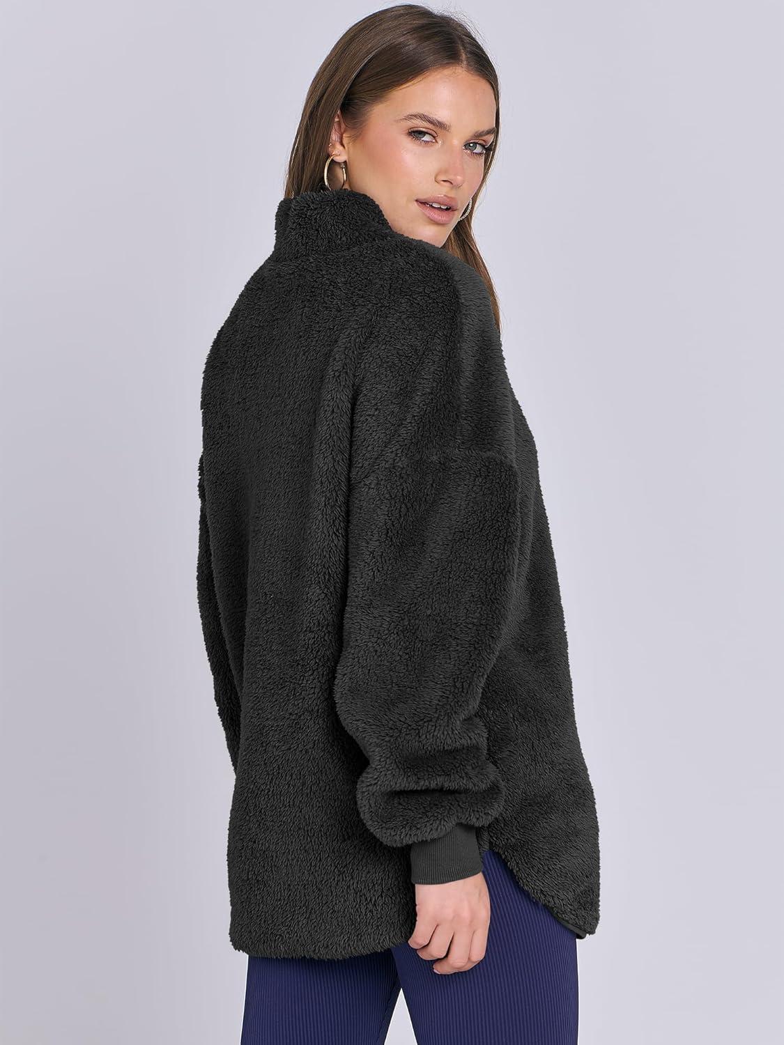 imageANRABESS Womens Sweatshirt Sherpa Fuzzy Fleece Zip Up Hoodies Cozy Pullover Soft Sweaters Tops 2025 Fall Trendy ClothesBlack