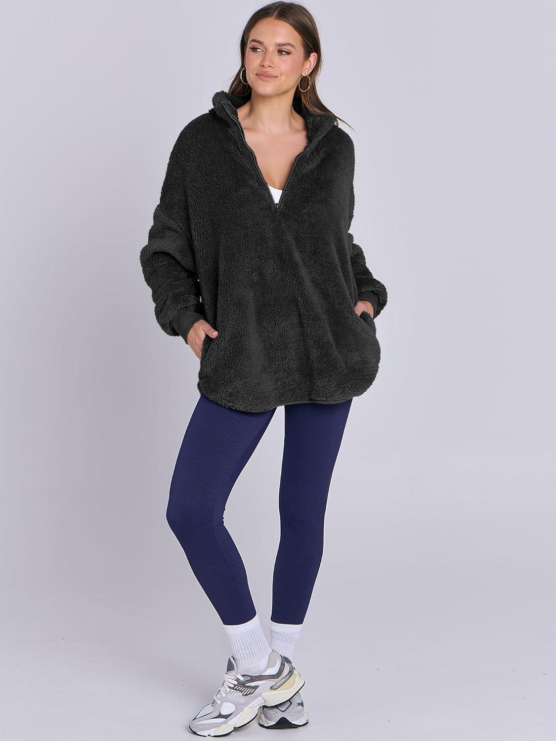 imageANRABESS Womens Sweatshirt Sherpa Fuzzy Fleece Zip Up Hoodies Cozy Pullover Soft Sweaters Tops 2025 Fall Trendy ClothesBlack
