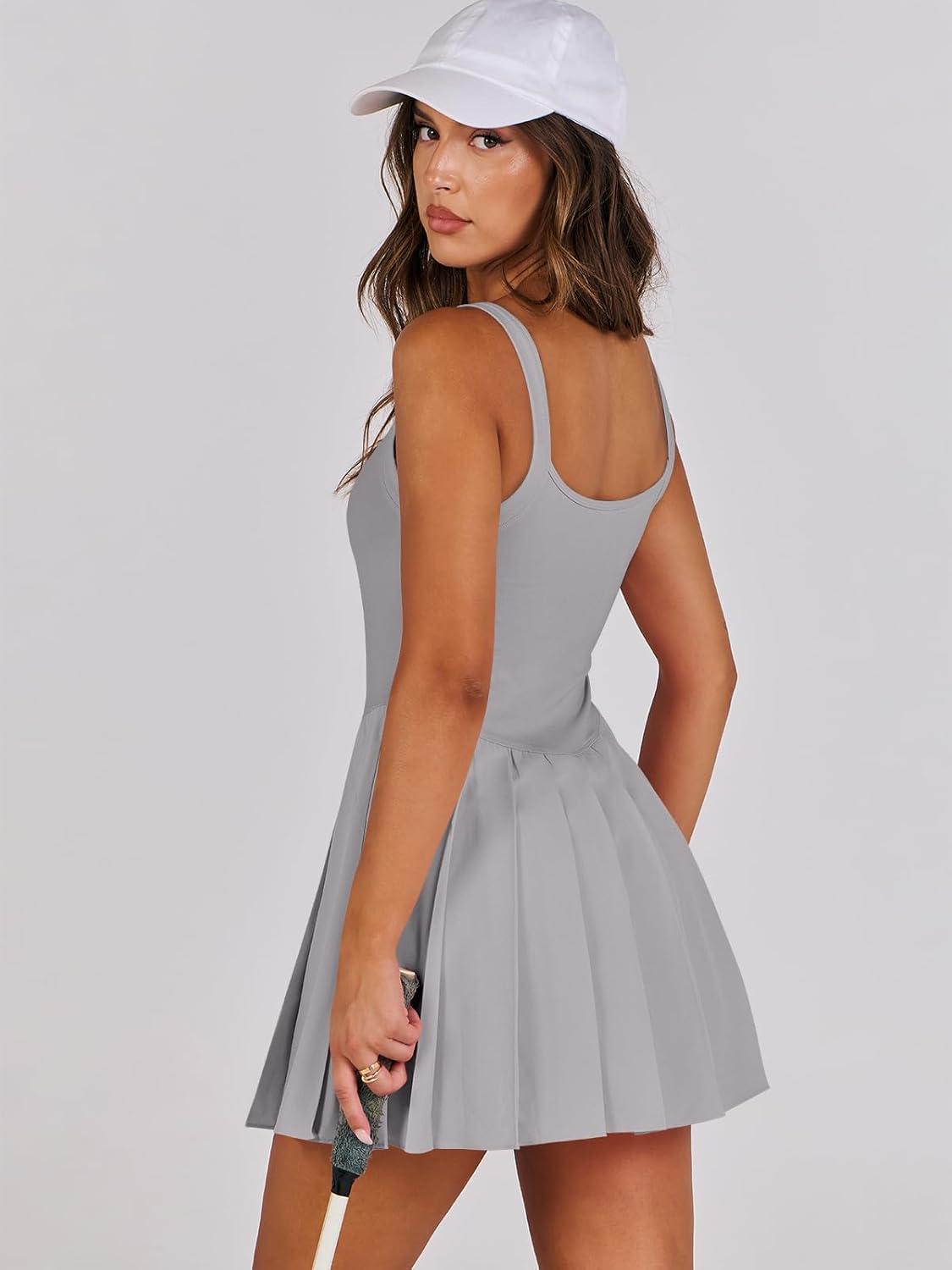 imageANRABESS Womens Tennis Athletic Pleated Summer Mini Dress 2025 Golf Workout Build in Shorts Casual Romper Short SundressGray
