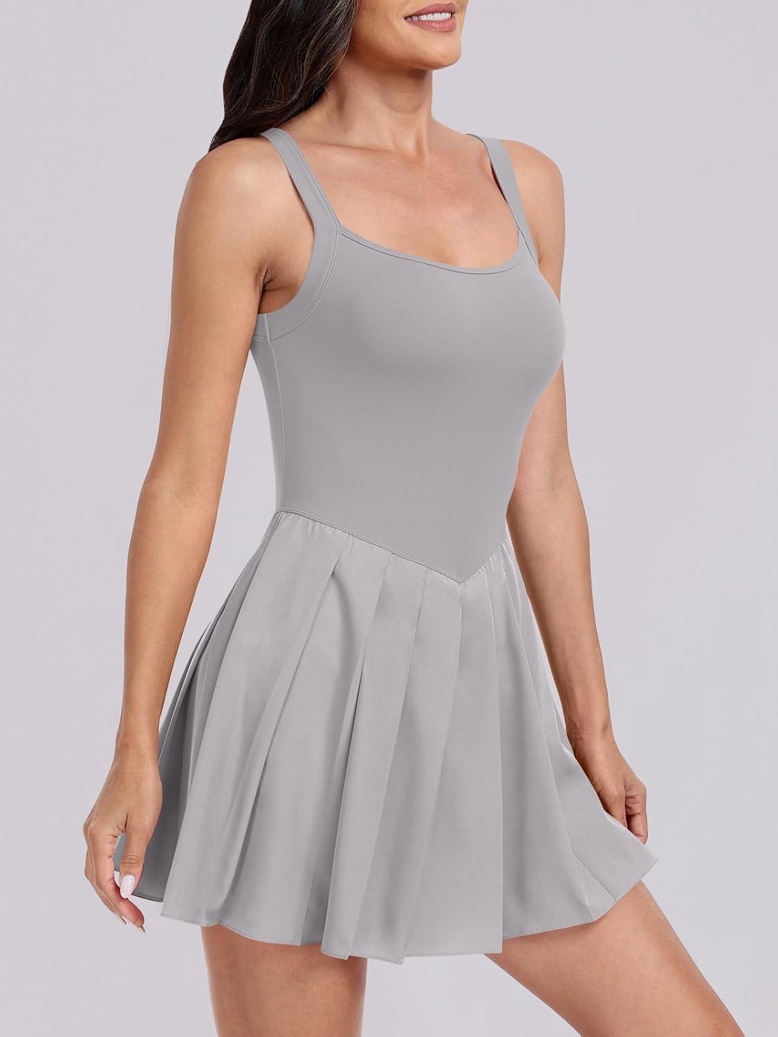 imageANRABESS Womens Tennis Athletic Pleated Summer Mini Dress 2025 Golf Workout Build in Shorts Casual Romper Short SundressGray