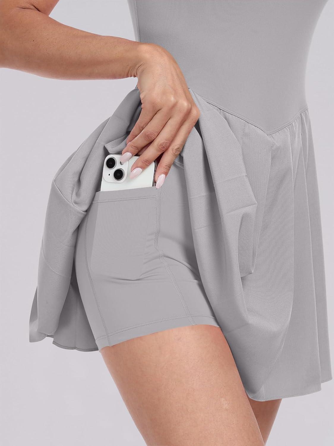 imageANRABESS Womens Tennis Athletic Pleated Summer Mini Dress 2025 Golf Workout Build in Shorts Casual Romper Short SundressGray