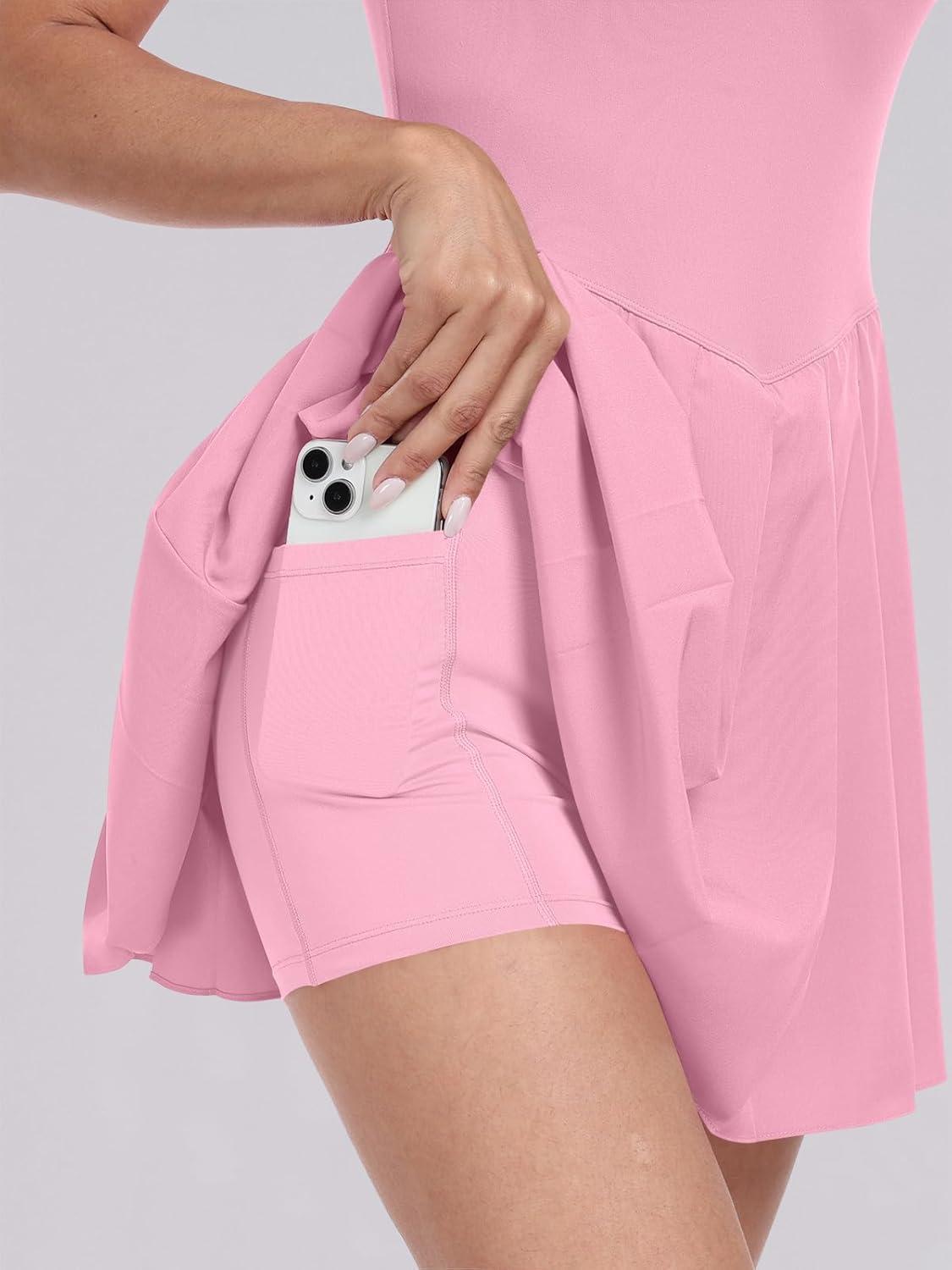 imageANRABESS Womens Tennis Athletic Pleated Summer Mini Dress 2025 Golf Workout Build in Shorts Casual Romper Short SundressLight Pink