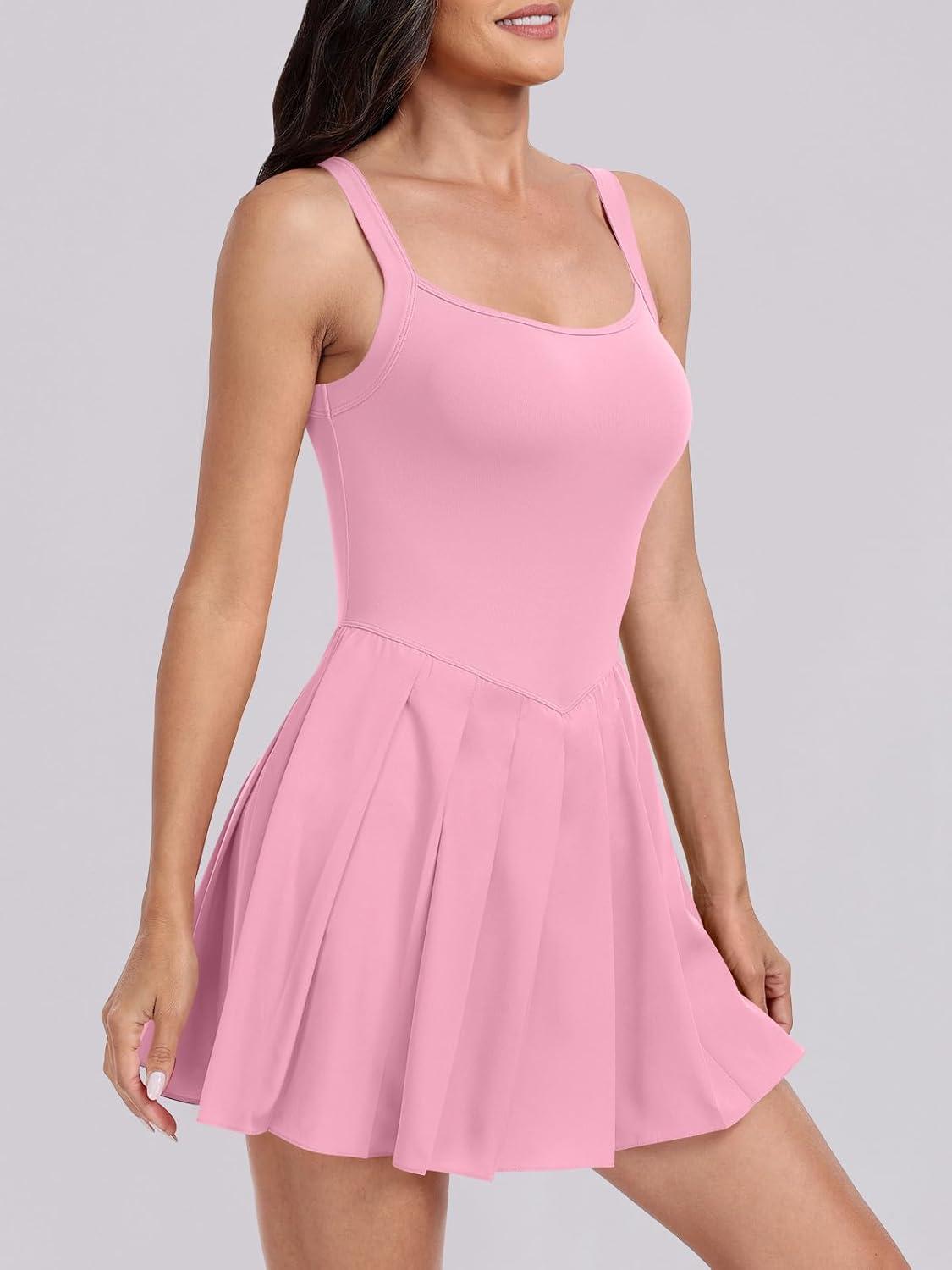 imageANRABESS Womens Tennis Athletic Pleated Summer Mini Dress 2025 Golf Workout Build in Shorts Casual Romper Short SundressLight Pink