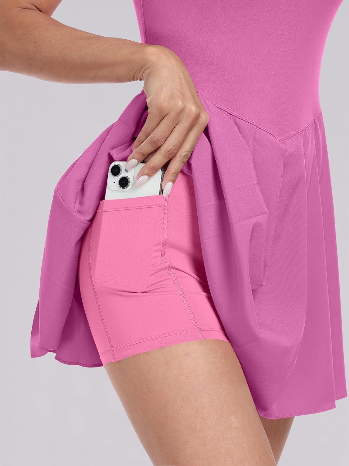 imageANRABESS Womens Tennis Athletic Pleated Summer Mini Dress 2025 Golf Workout Build in Shorts Casual Romper Short SundressPink