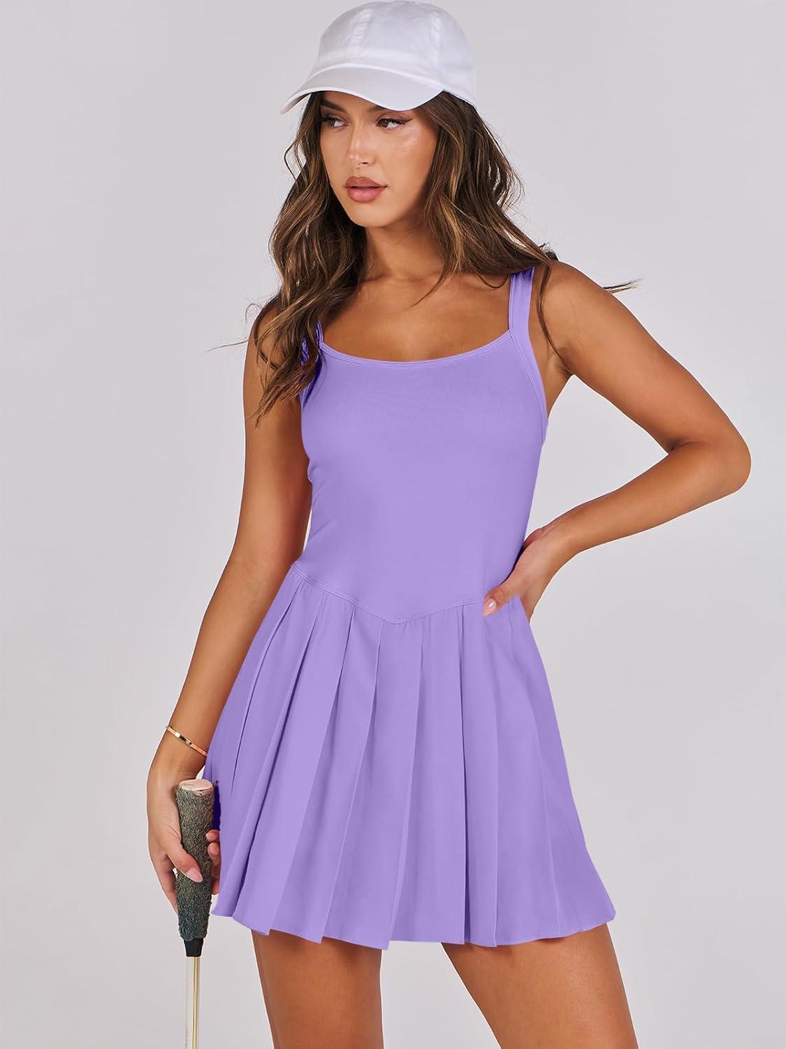 imageANRABESS Womens Tennis Athletic Pleated Summer Mini Dress 2025 Golf Workout Build in Shorts Casual Romper Short SundressPurple