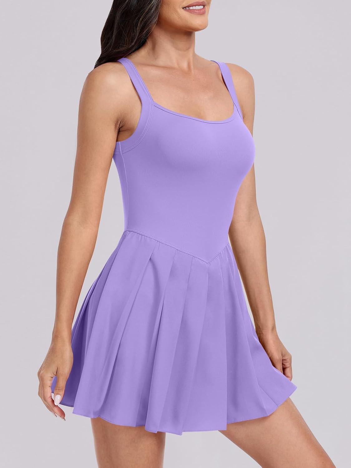 imageANRABESS Womens Tennis Athletic Pleated Summer Mini Dress 2025 Golf Workout Build in Shorts Casual Romper Short SundressPurple