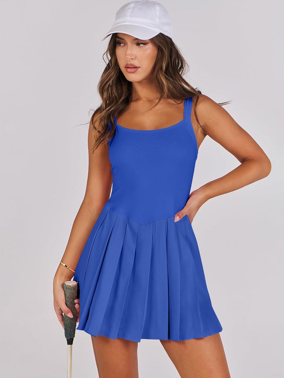 imageANRABESS Womens Tennis Athletic Pleated Summer Mini Dress 2025 Golf Workout Build in Shorts Casual Romper Short SundressRoyal Blue