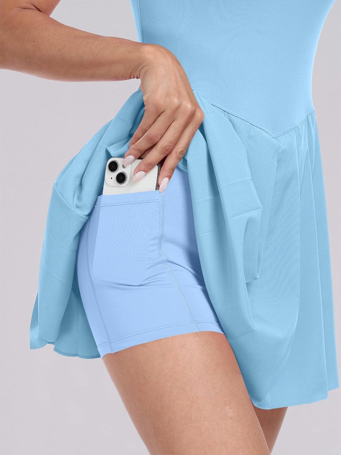 imageANRABESS Womens Tennis Athletic Pleated Summer Mini Dress 2025 Golf Workout Build in Shorts Casual Romper Short SundressSky Blue