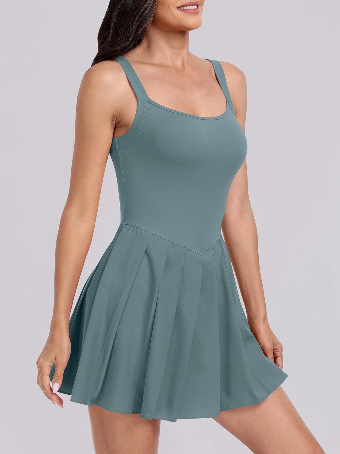 imageANRABESS Womens Tennis Athletic Pleated Summer Mini Dress 2025 Golf Workout Build in Shorts Casual Romper Short SundressSteel Blue