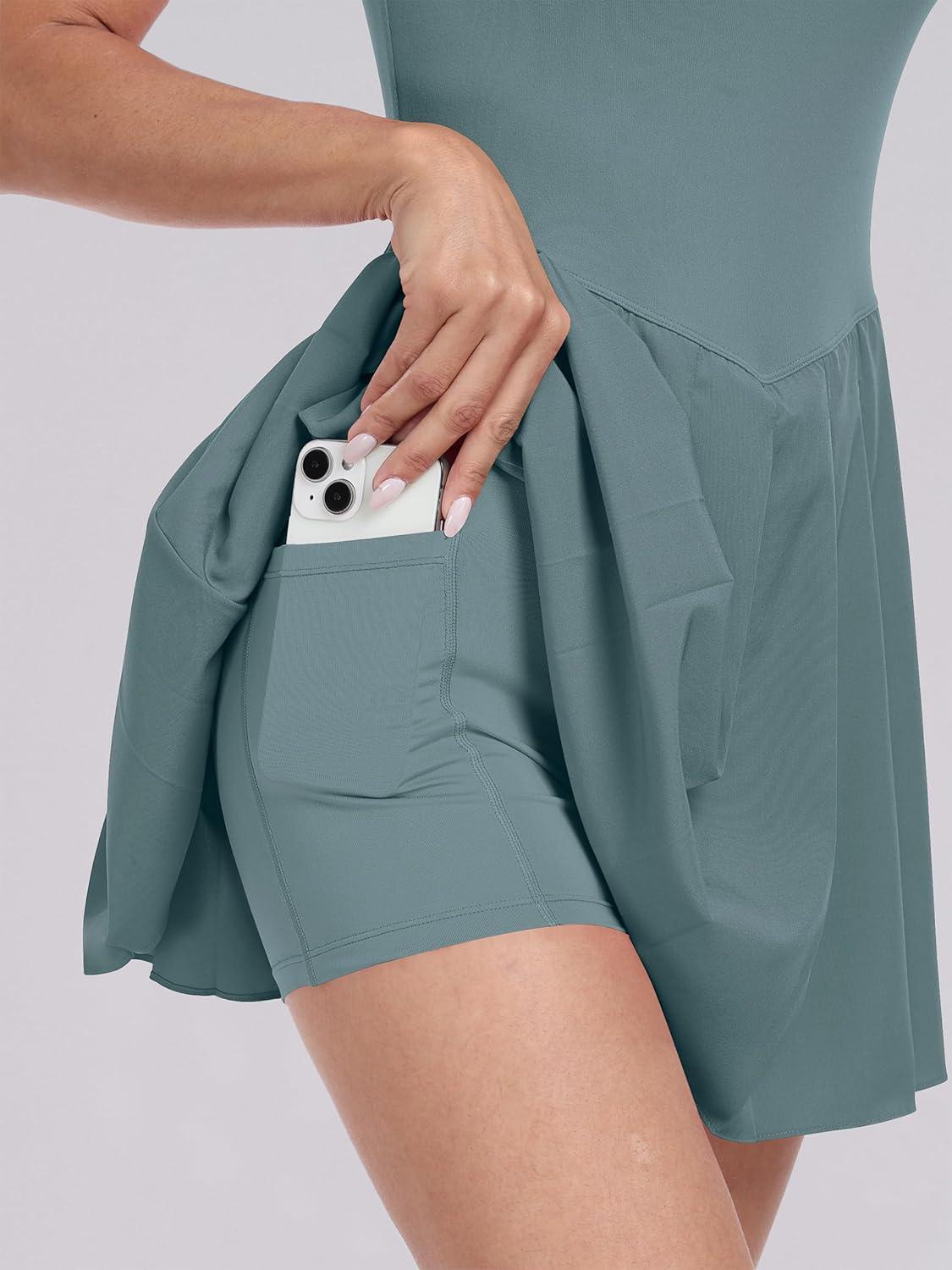 imageANRABESS Womens Tennis Athletic Pleated Summer Mini Dress 2025 Golf Workout Build in Shorts Casual Romper Short SundressSteel Blue