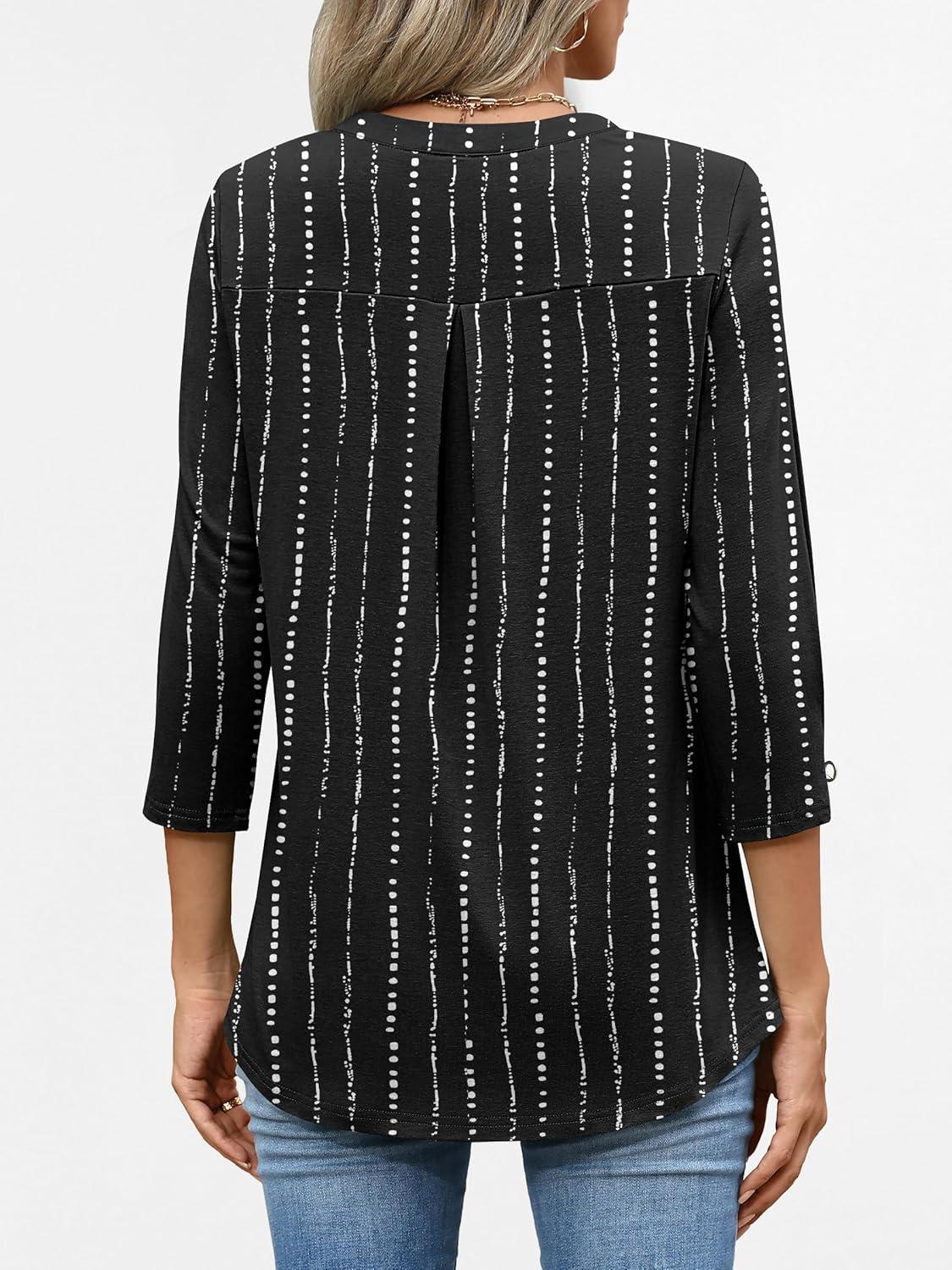 imageANRABESS Womens Tops 34 Length Sleeve Shirts Business Casual Dressy Blouses 2025 Fall Work Tunic Tee TShirts Office OutfitsBlack White Strip