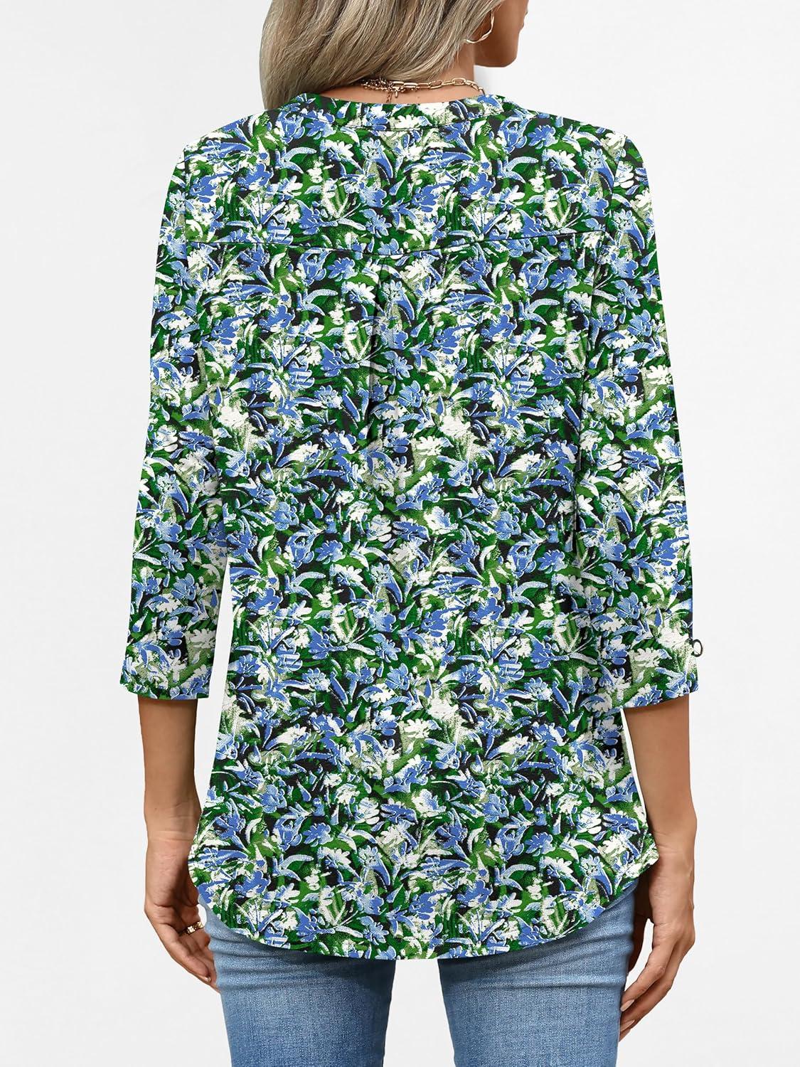 imageANRABESS Womens Tops 34 Length Sleeve Shirts Business Casual Dressy Blouses 2025 Fall Work Tunic Tee TShirts Office OutfitsBlue Green Floral