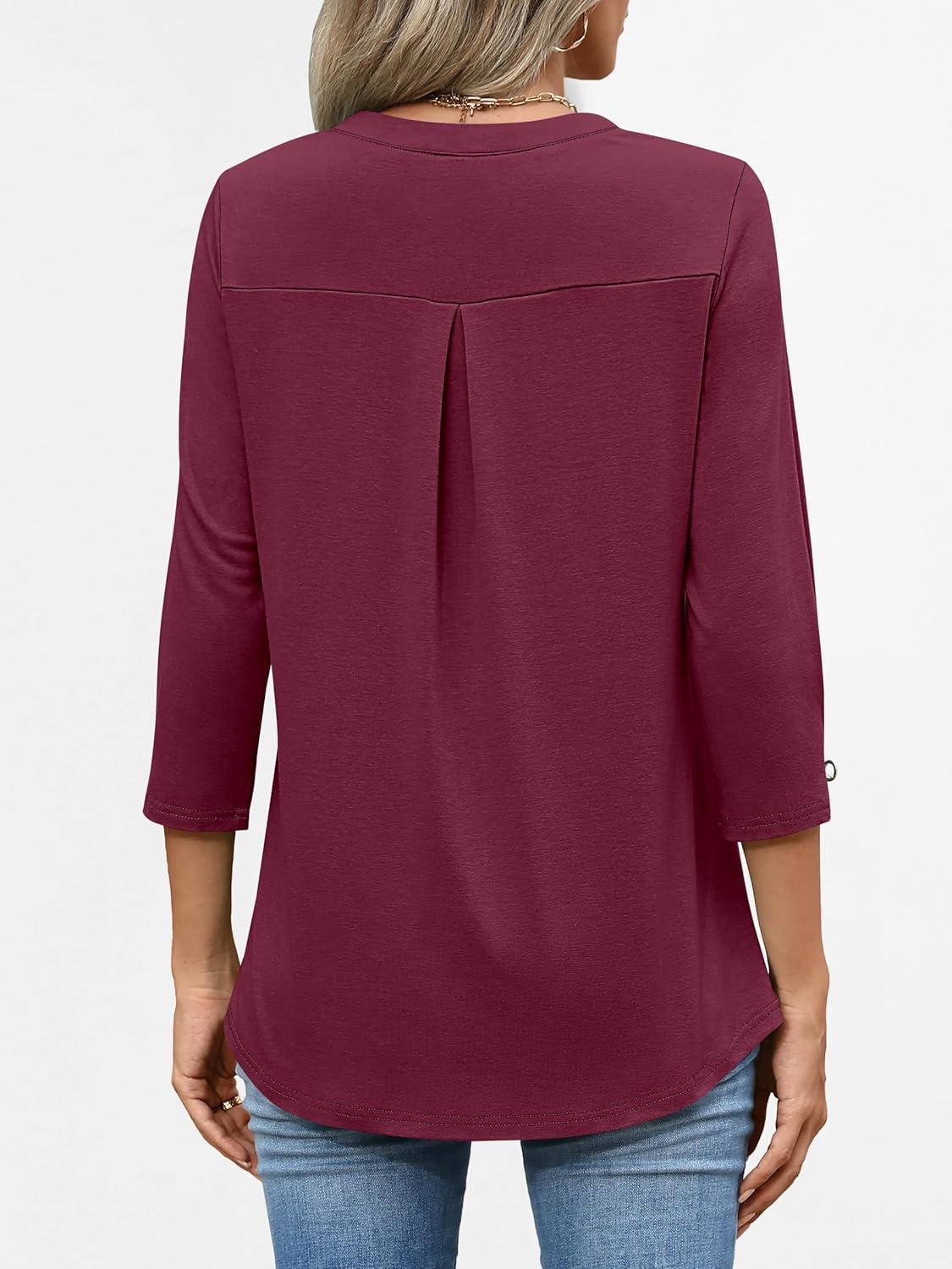 imageANRABESS Womens Tops 34 Length Sleeve Shirts Business Casual Dressy Blouses 2025 Fall Work Tunic Tee TShirts Office OutfitsBurgundy