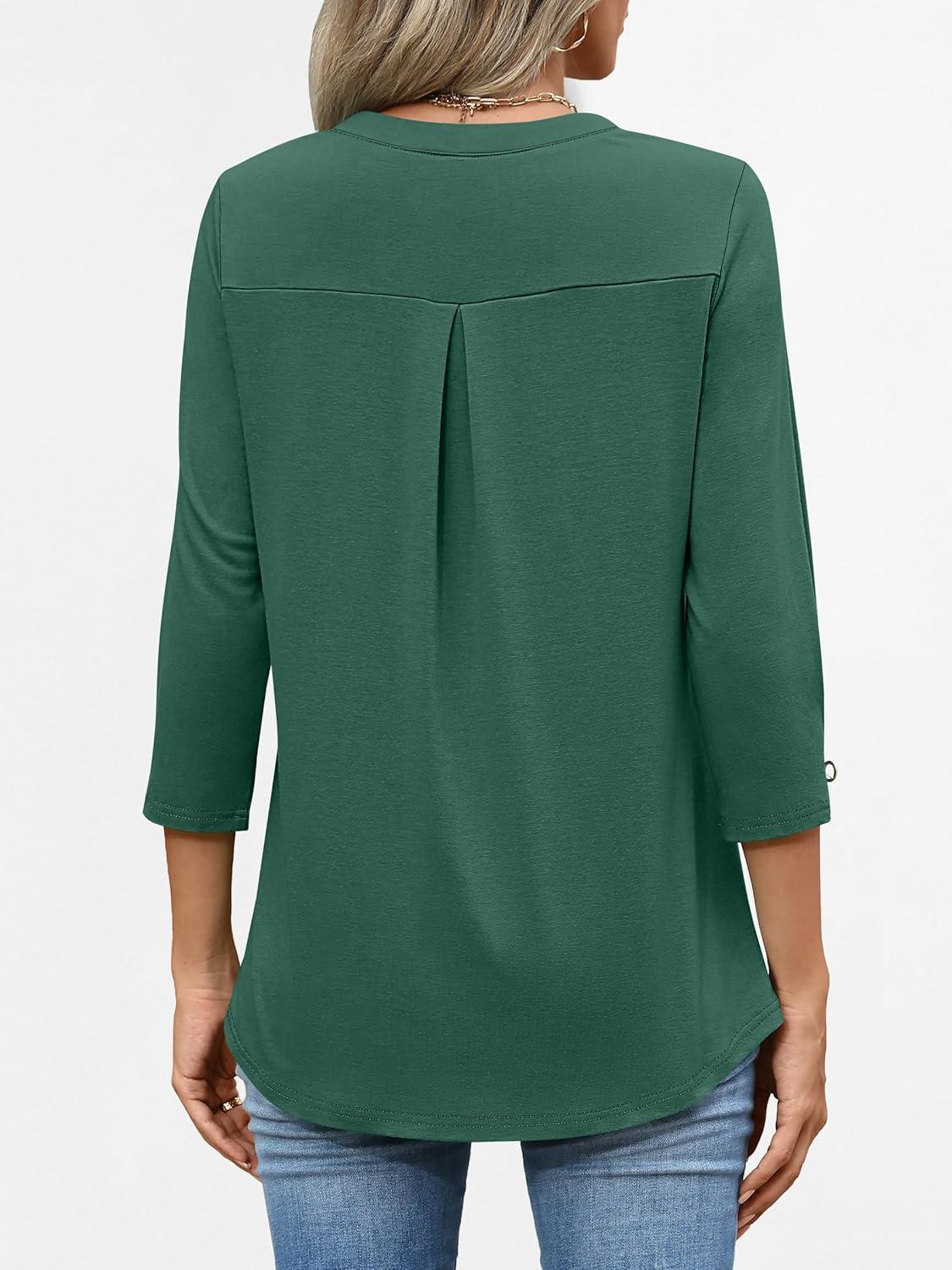 imageANRABESS Womens Tops 34 Length Sleeve Shirts Business Casual Dressy Blouses 2025 Fall Work Tunic Tee TShirts Office OutfitsDeep Green