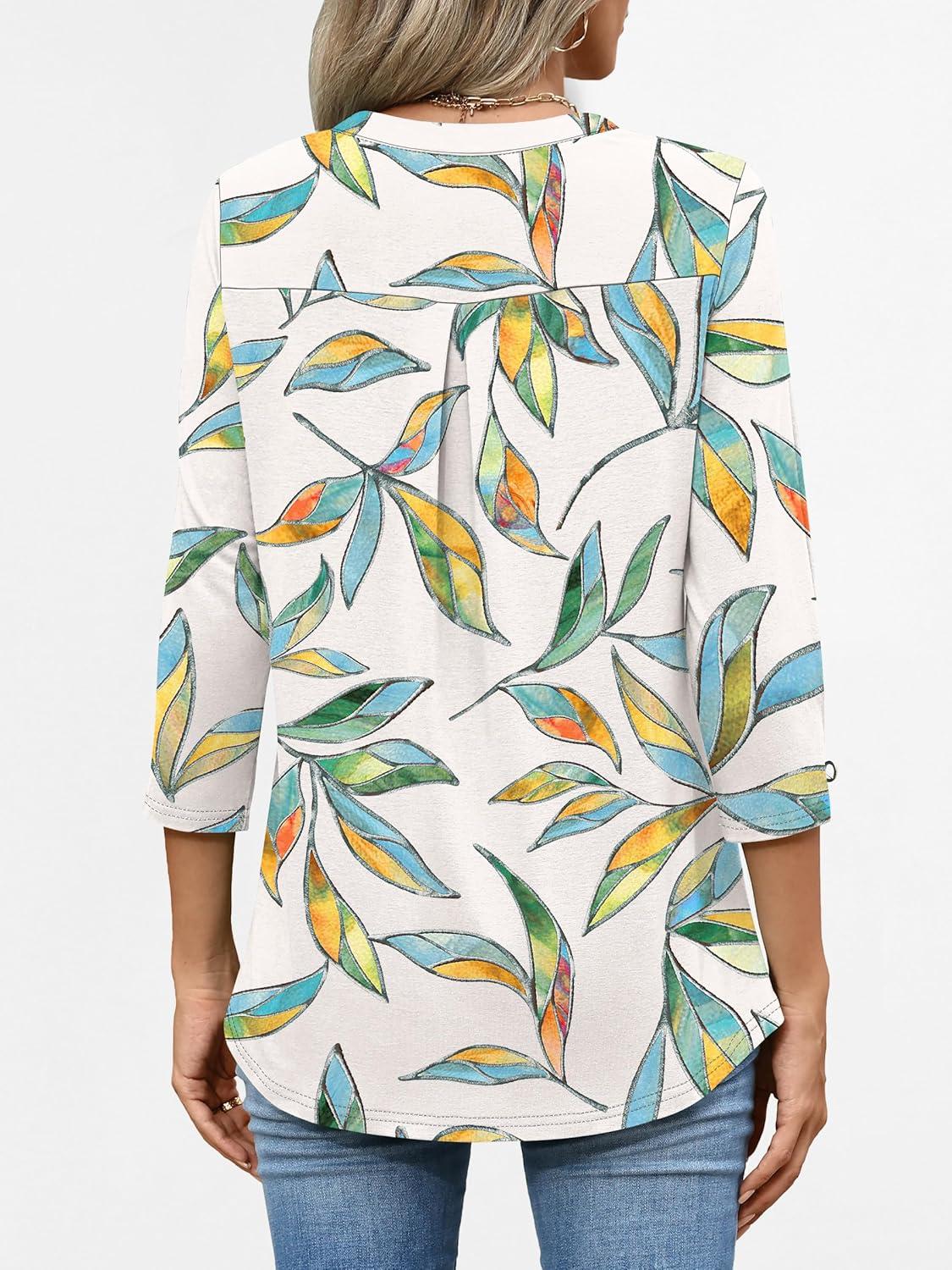 imageANRABESS Womens Tops 34 Length Sleeve Shirts Business Casual Dressy Blouses 2025 Fall Work Tunic Tee TShirts Office OutfitsMulti Leaf