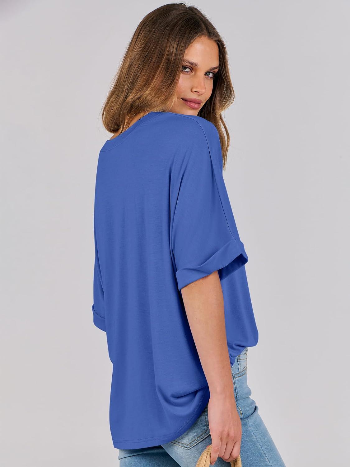 imageANRABESS Womens Tops Oversized T Shirts Short Sleeve Crewneck Summer Casual Loose Basic Tee Shirt 2025 Trendy Fashion ClothesBright Blue