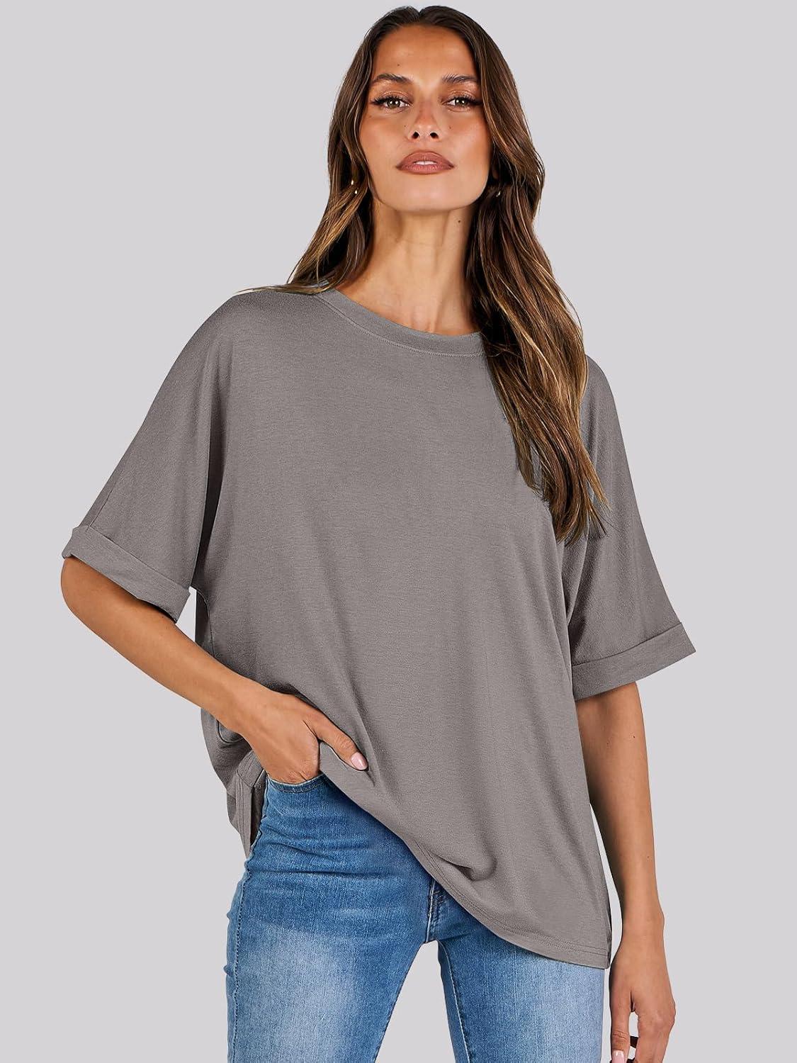 imageANRABESS Womens Tops Oversized T Shirts Short Sleeve Crewneck Summer Casual Loose Basic Tee Shirt 2025 Trendy Fashion ClothesBrown