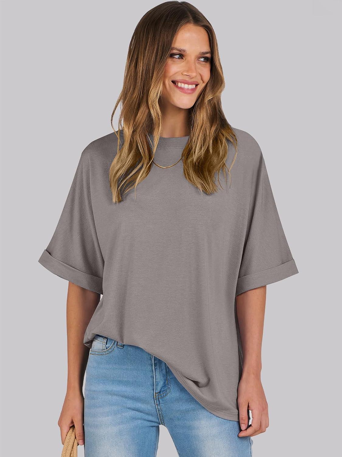 imageANRABESS Womens Tops Oversized T Shirts Short Sleeve Crewneck Summer Casual Loose Basic Tee Shirt 2025 Trendy Fashion ClothesBrown