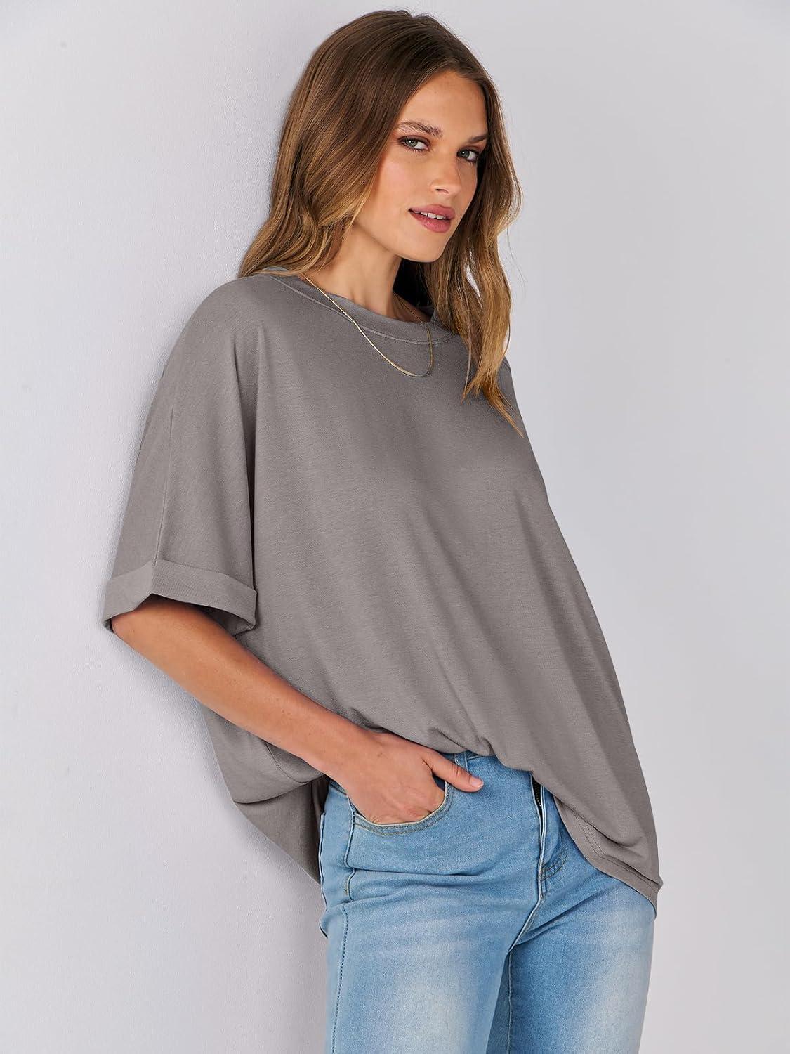imageANRABESS Womens Tops Oversized T Shirts Short Sleeve Crewneck Summer Casual Loose Basic Tee Shirt 2025 Trendy Fashion ClothesBrown
