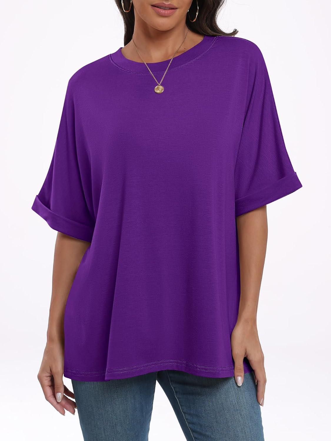 imageANRABESS Womens Tops Oversized T Shirts Short Sleeve Crewneck Summer Casual Loose Basic Tee Shirt 2025 Trendy Fashion ClothesDark Purple