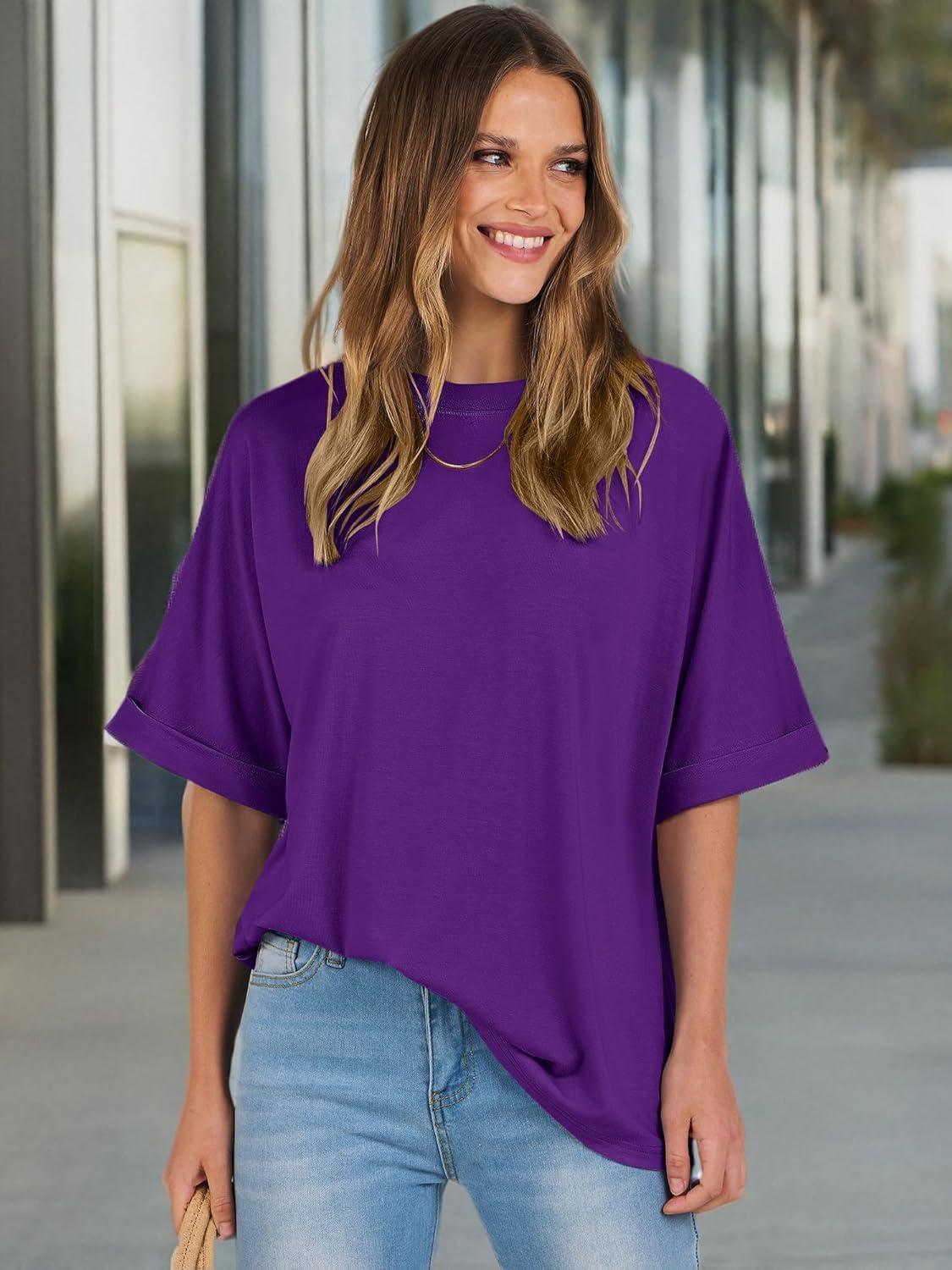 imageANRABESS Womens Tops Oversized T Shirts Short Sleeve Crewneck Summer Casual Loose Basic Tee Shirt 2025 Trendy Fashion ClothesDark Purple
