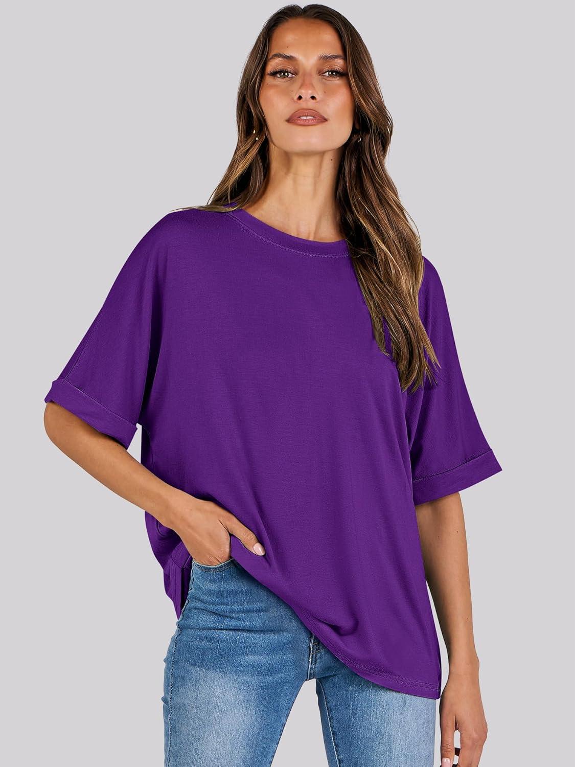 imageANRABESS Womens Tops Oversized T Shirts Short Sleeve Crewneck Summer Casual Loose Basic Tee Shirt 2025 Trendy Fashion ClothesDark Purple