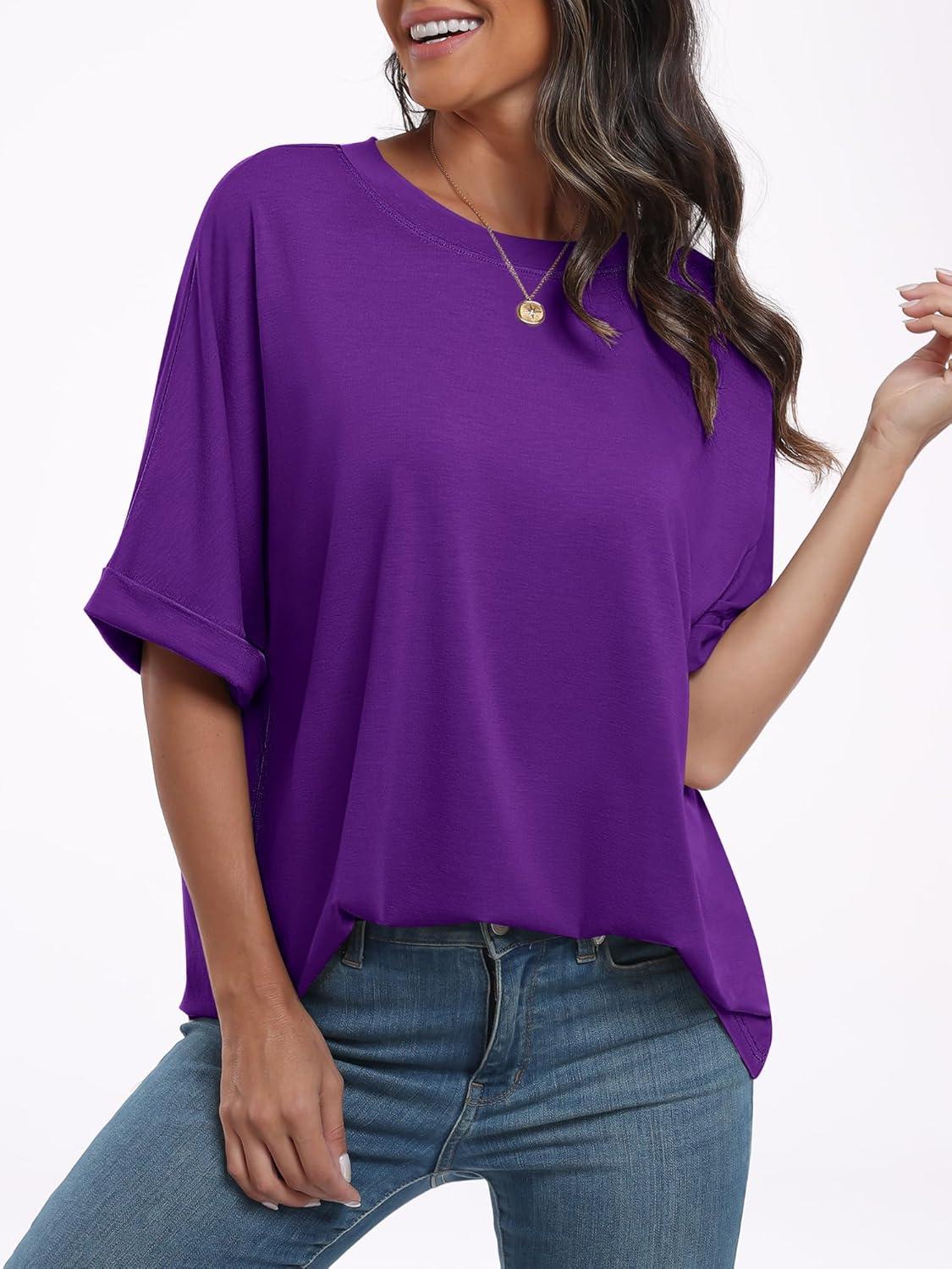 imageANRABESS Womens Tops Oversized T Shirts Short Sleeve Crewneck Summer Casual Loose Basic Tee Shirt 2025 Trendy Fashion ClothesDark Purple