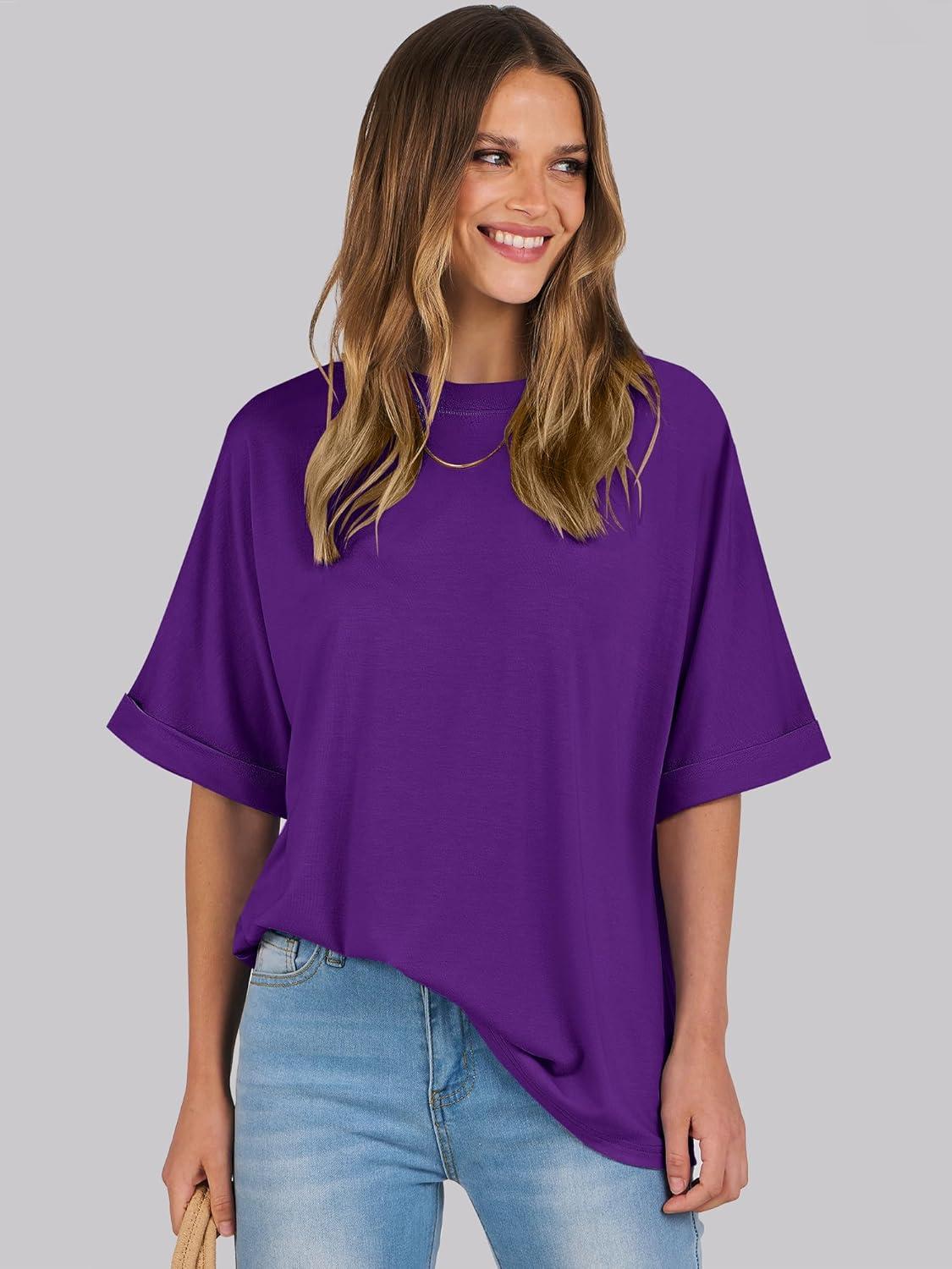 imageANRABESS Womens Tops Oversized T Shirts Short Sleeve Crewneck Summer Casual Loose Basic Tee Shirt 2025 Trendy Fashion ClothesDark Purple