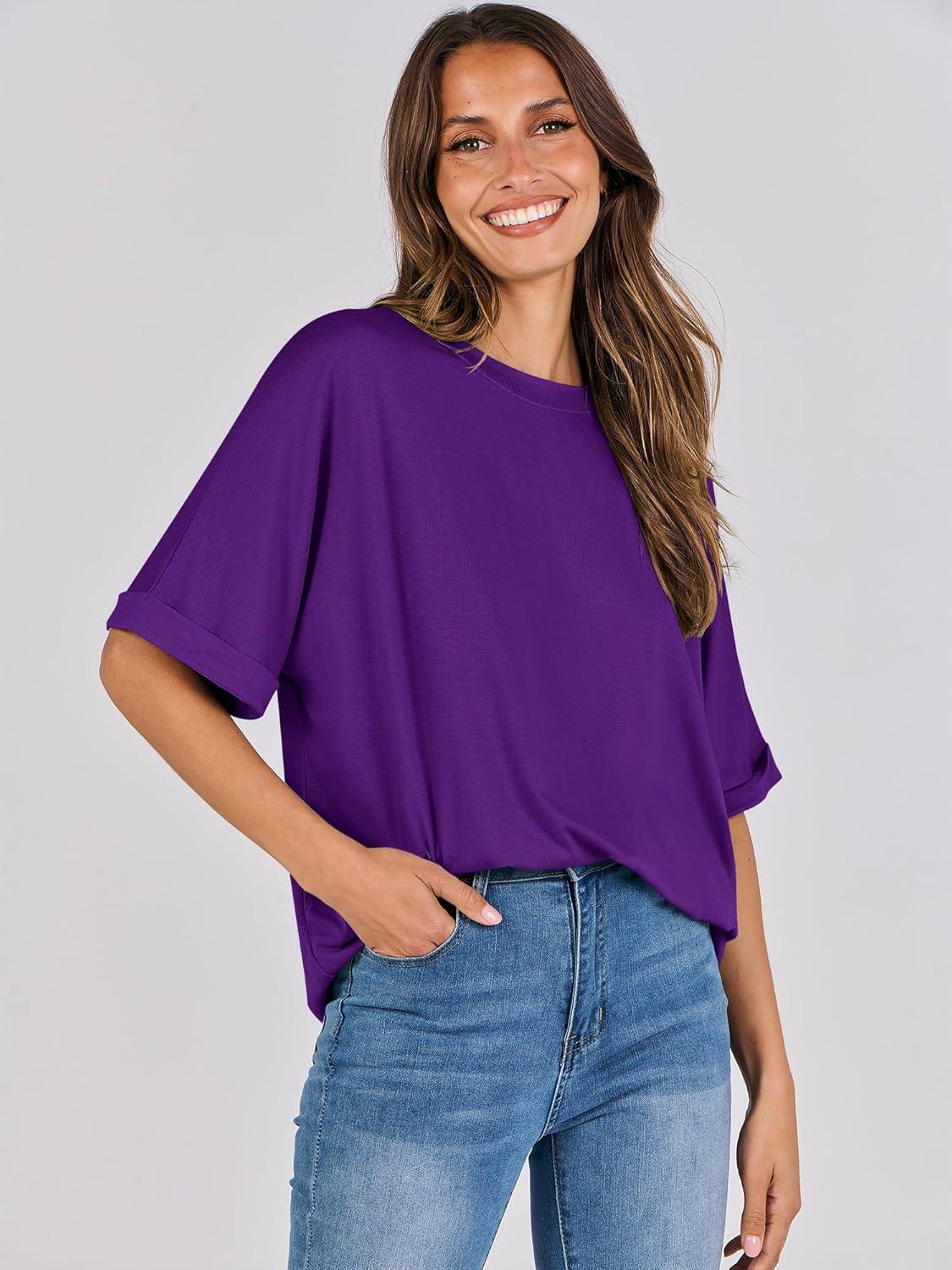 imageANRABESS Womens Tops Oversized T Shirts Short Sleeve Crewneck Summer Casual Loose Basic Tee Shirt 2025 Trendy Fashion ClothesDark Purple