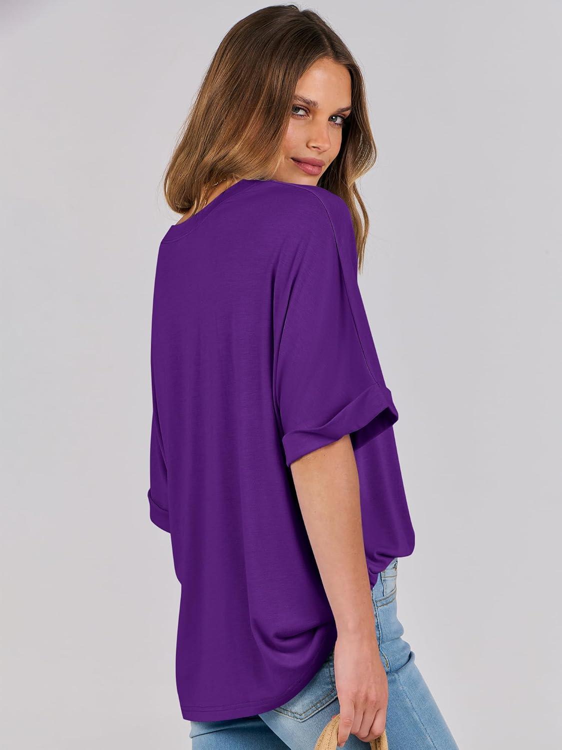 imageANRABESS Womens Tops Oversized T Shirts Short Sleeve Crewneck Summer Casual Loose Basic Tee Shirt 2025 Trendy Fashion ClothesDark Purple